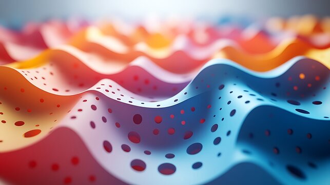 A creative 3D papercraft scatter plot, bright colored paper dots of varying sizes on an elevated grid, soft shadows, gentle lighting highlighting textures, minimalist clean background,