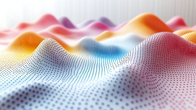 A creative 3D papercraft scatter plot, colorful dots of paper beads on an elevated grid, varying sizes to represent data points, soft lighting, precise paper folds, sharp details, minimalist backdrop,