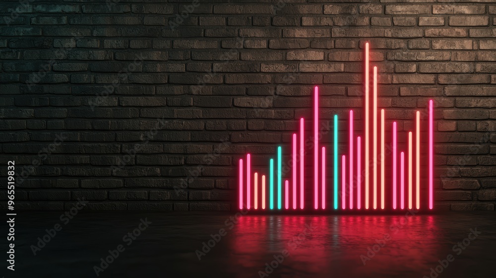 Poster futuristic holographic wealth forecast concept with neon lines on dark background - with copy space 