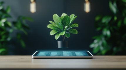 Futuristic AI-Driven Financial Planning in Ultramodern Office Setting - Holographic Data Visualization with Copy Space
