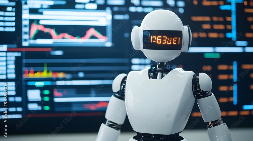 Poster robot ai with data screen stock photo