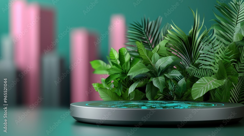 Aufkleber futuristic ai-driven investment management concept with floating holographic data in ultramodern fin