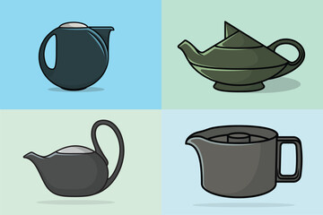 Collection of Tea Kettle vector illustration. Kitchen interior object icon concept. Morning Tea Teapot with closed lid icon design on light orange background.