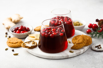 Traditional homemade mulled wine with cranberry