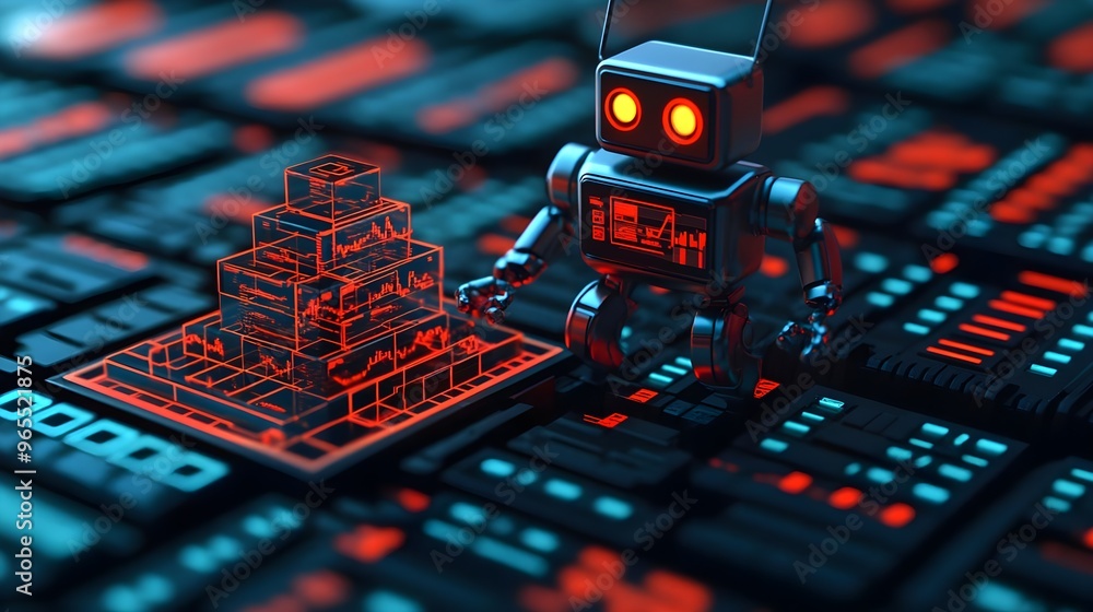 Poster robot interacting with data on circuit board
