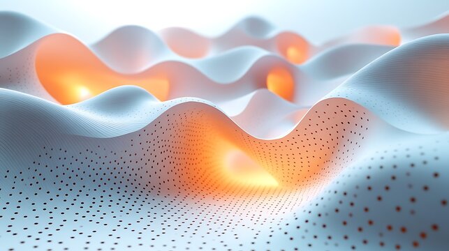 A detailed 3D papercraft scatter plot, pastel-colored paper dots of varying sizes placed on a raised paper grid, glowing light, soft shadows, precise paper cuts, minimalist background,