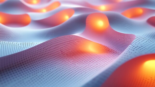 A detailed 3D papercraft scatter plot, pastel-colored paper dots of varying sizes placed on a raised paper grid, glowing light, soft shadows, precise paper cuts, minimalist background,