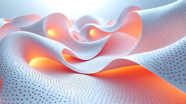 A detailed 3D papercraft scatter plot, pastel-colored paper dots of varying sizes placed on a raised paper grid, glowing light, soft shadows, precise paper cuts, minimalist background,