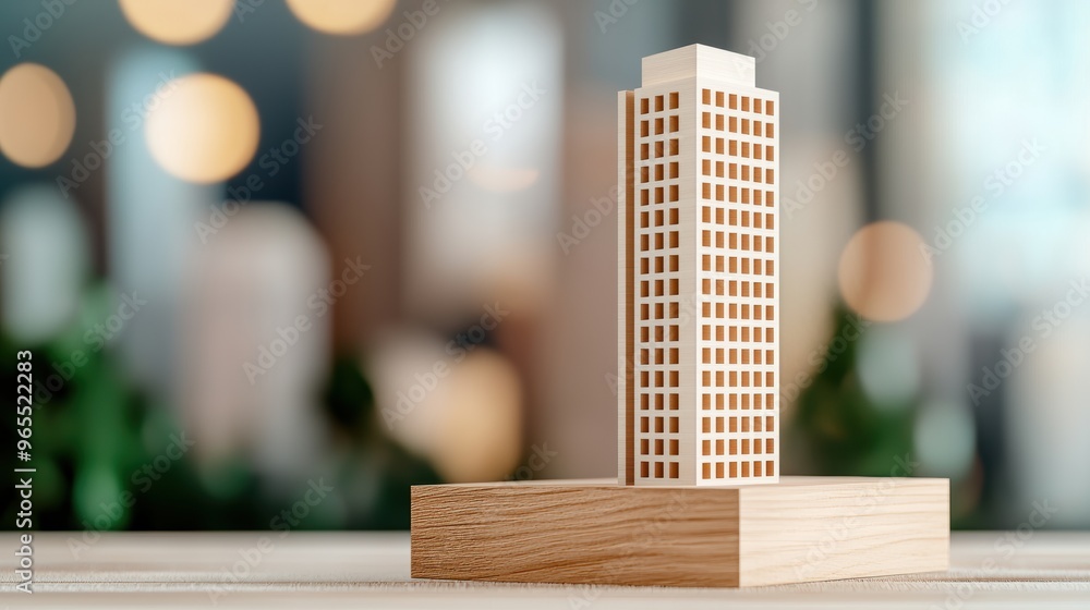 Aufkleber seismic zone simulation model of skyscraper in with copy space, foreground focus, quality
