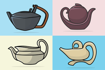 Collection of Tea Kettle vector illustration. Kitchen interior object icon concept. Morning Tea Teapot with closed lid icon design on light orange background.