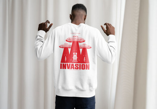 Mockup Of Man Wearing Customizable Sweatshirt, Rear View