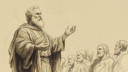 Fototapeta premium Bible Wall Art: Moses Teaching in Deuteronomy - Heartfelt Repentance and Divine Prosperity - Beige Background