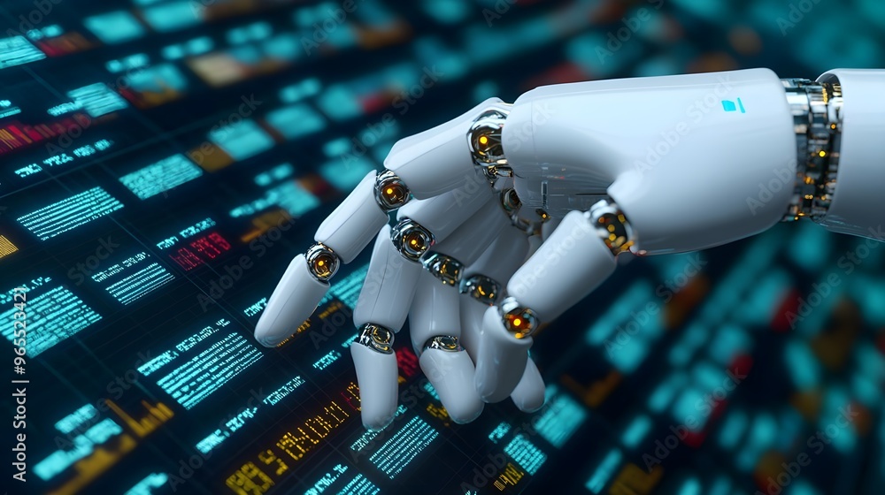 Poster robotic hand interacting with digital interface