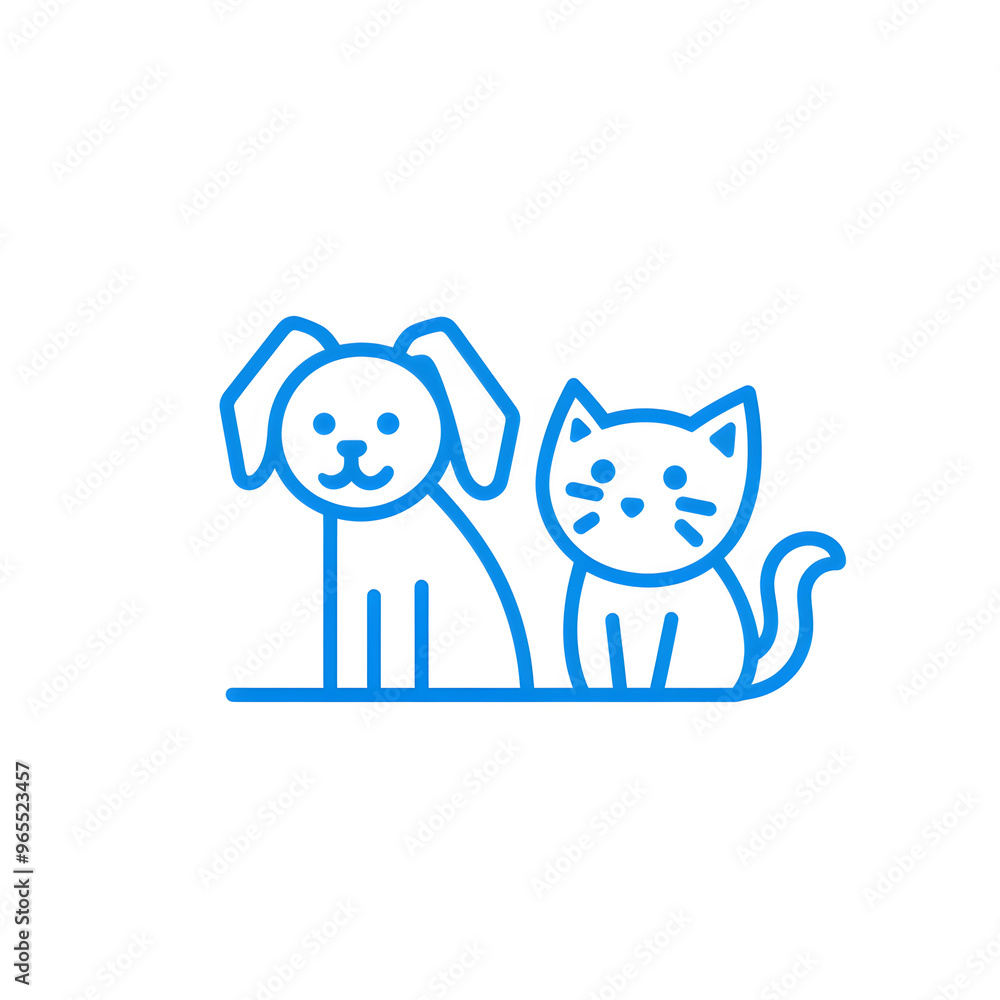 Wall mural dog and cat minimalist linear outline blue icon isolated on white background. home pets, veterinary 