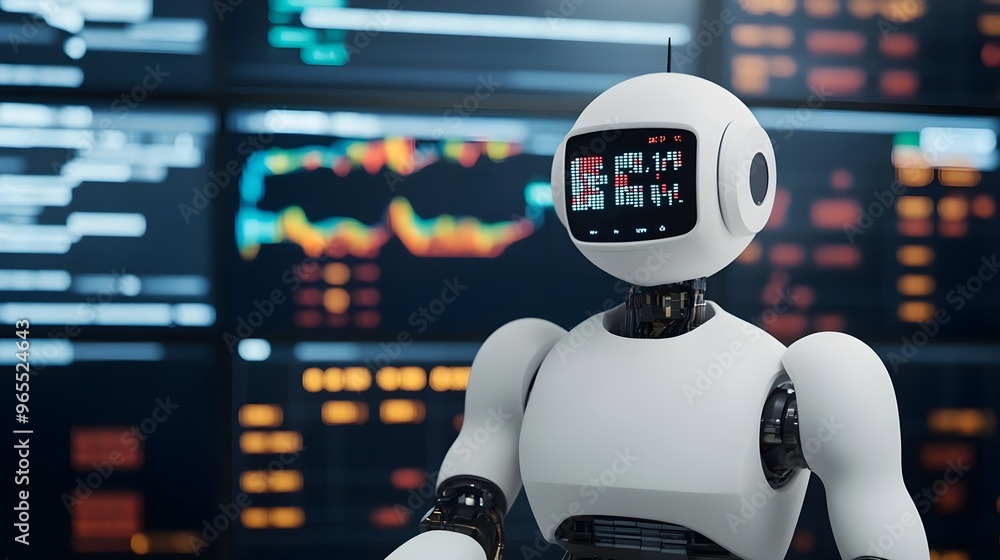 Poster white robot ai data analysis stock photo