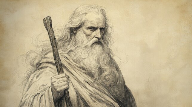 Biblical Illustration: Moses emphasizing the need to protect the rights of the oppressed and vulnerable within the society. Deuteronomy scene, beige background, ideal for Bible wall art.