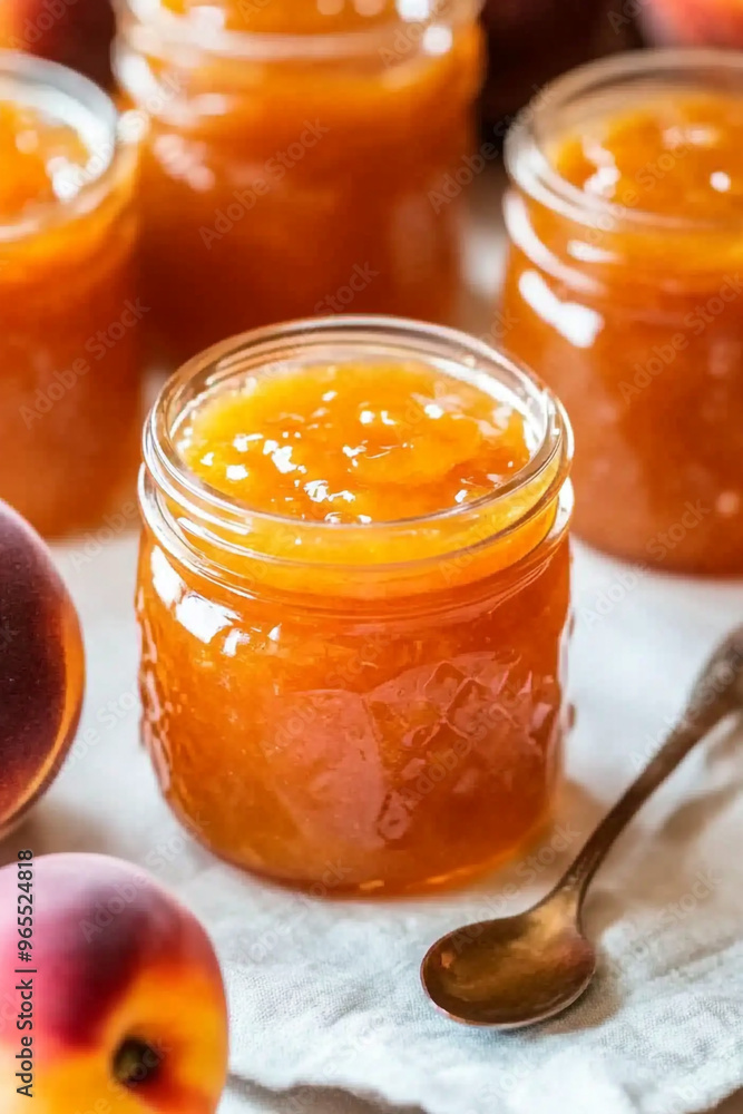 Wall mural a jar of peach jam. advertisement.