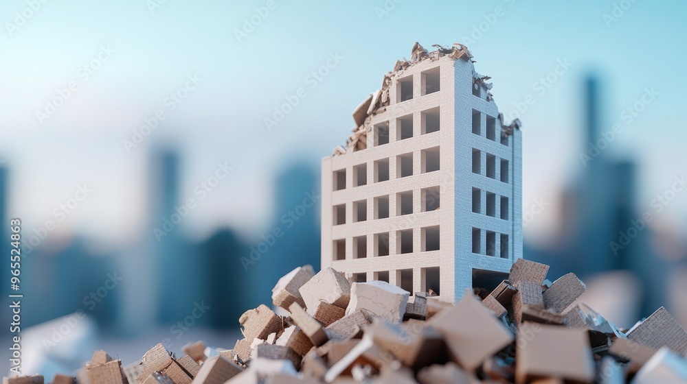 Aufkleber seismic testing of building models in cityscape with copy space, selective focus on foreground -