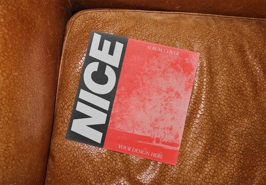 Mockup Of Customizable Lp Record Album Cover On Leather Couch