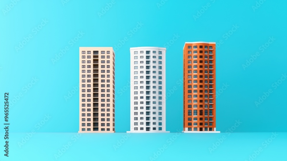 Poster modern highrise buildings seismic integrity check with copy space for text, selective focus on foreg