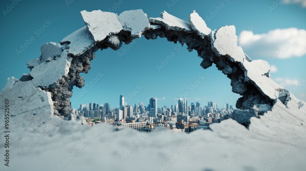 Poster city infrastructure earthquake impact simulation in with selective focus on foreground copy space fo