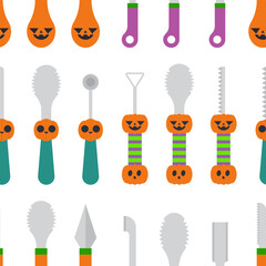 Pumpkin carving kits vector cartoon seamless pattern background.