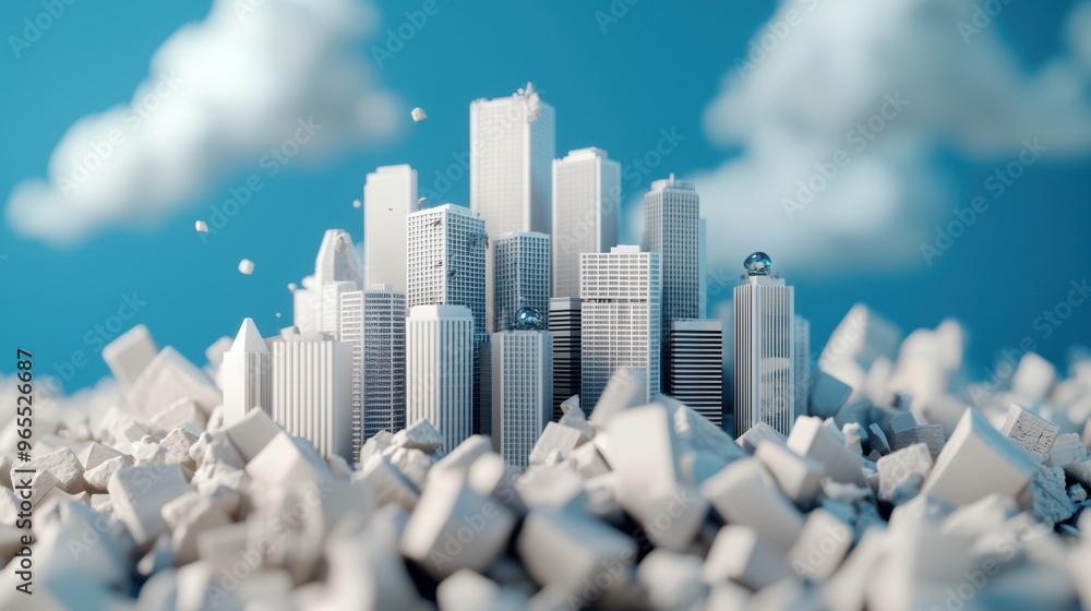 Aufkleber urban structures under seismic force - cityscape with copy space and selective focus on foreground i