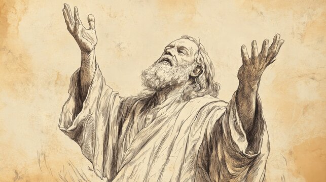 Bible Wall Art: Moses Singing The Song of Moses in Deuteronomy - Emphasizing God's Greatness - Beige Background