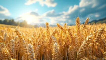 Fototapeta premium Magnificent depiction of a ripe wheat field under a clear blue sky