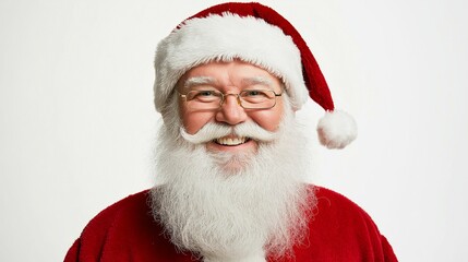 Jolly Santa Claus Smiling on White Background, Depicting Joy and Festive Cheer