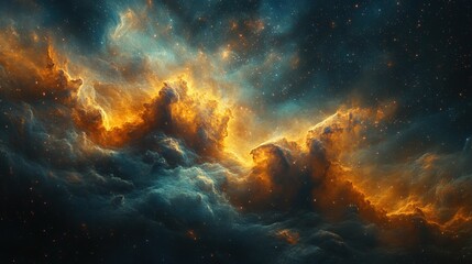 Fototapeta premium A breathtaking abstract visualization of a nebula with swirling colors and celestial bodies, evoking a sense of cosmic grandeur and wonder