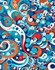 Naklejka premium Vibrant abstract background with swirling shapes and bold colors in blue, orange, and red, perfect for digital designs.