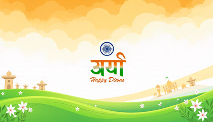 Vector Illustration for Hindi Diwas with National Symbols and Hindi Script