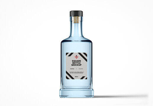 Classy Clear Glass Square Bottle Mockup