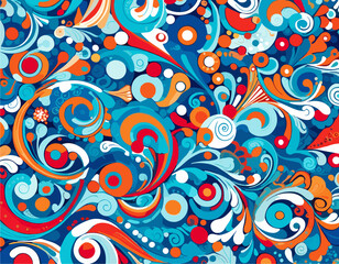 Fototapeta premium Vibrant abstract background with swirling shapes and bold colors in blue, orange, and red, perfect for digital designs.
