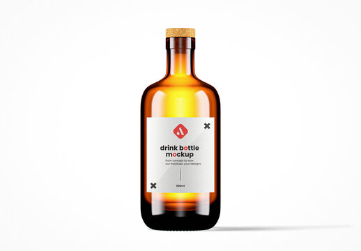 Elegant Round Amber Glass Bottle Mockup