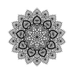 Vector mandala circle, abstract black floral element. © Worapol