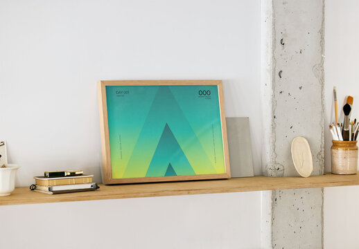 Mockup Of Horizontal Wood Customizable Picture Frame