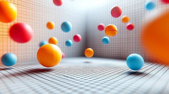 A vibrant 3D papercraft scatter plot, small colorful paper beads scattered across a raised grid, varying in size, dynamic lighting creating shadows, sharp grid lines, clean modern background,