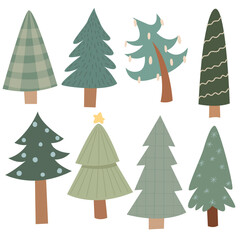 Set of Christmas tree. New Year and Christmas tree traditional symbol.