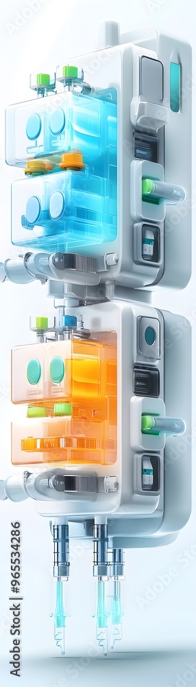 Poster futuristic robotic machine with transparent components.