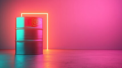 Futuristic Oil Price Analytics Holographic Data Visualization on Trading Floor with Neon Lighting -
