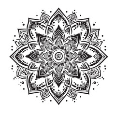 Mandala Pattern black vector, black color silhouette ,white color background