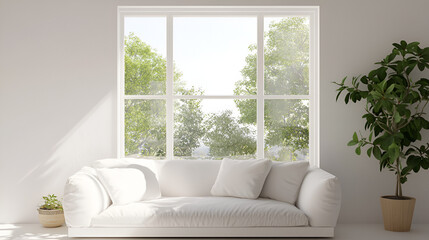 White minimalist living room with sofa