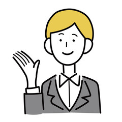 スーツを着た若い男性が笑っているバストアップのシンプルな線画イラスト