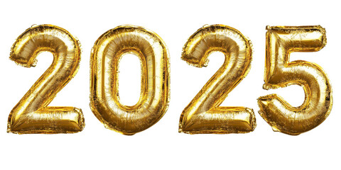 Shiny gold 2025 number with a glittery texture, perfect for New Year's Eve celebrations and festive events. Isolated on white background.

