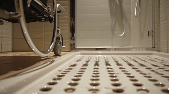 Roll-In Shower: A threshold-free shower with easy wheelchair entry and a handheld showerhead, ensuring accessibility and ease of use.
