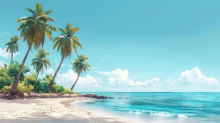 Fototapeta premium Maldives island beach. Tropical landscape of summer scenery, sunny sea sand sky with palm trees. Luxury travel vacation destination. Exotic beach landscape. Amazing nature, relax, freedom tourism