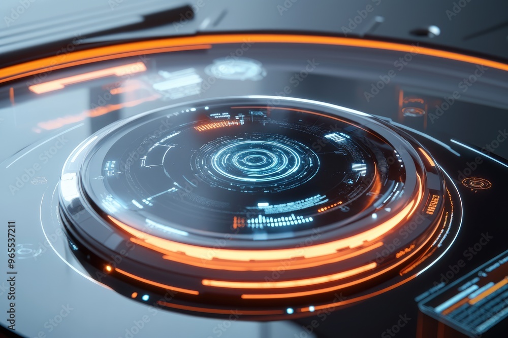 Poster futuristic digital circle interface. hud design element. sci-fi target pointer. ai surface of screen