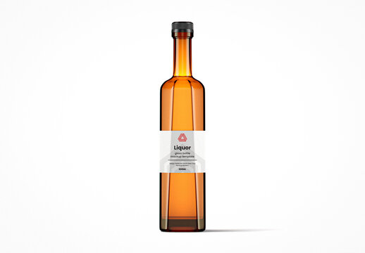 Tall Rectangular Amber Glass Liquor Bottle Mockup